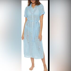 NWT BECCA Light Blue maxi coverup eyelet size medium